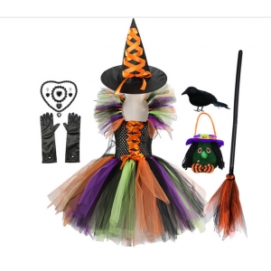 Costume Fille sorci&egrave;re tutu multicolore et 6 accessoires