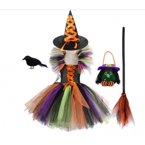 Costume Fille sorci&egrave;re tutu multicolore et 4 accessoires