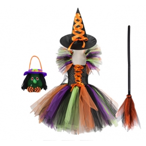 Costume Fille sorci&egrave;re tutu multicolore et 3 accessoires