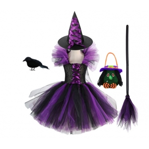 Costume Fille sorci&egrave;re tutu violet et 4 accessoires