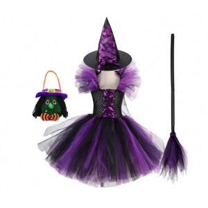 Costume Fille sorci&egrave;re tutu violet et 3 accessoires