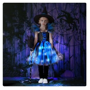 Costume Fille sorci&egrave;re tutu bleu lumineux LED