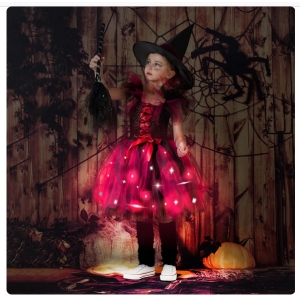 Costume Fille sorci&egrave;re tutu rouge lumineux LED