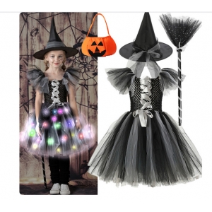 Costume Fille sorci&egrave;re tutu gris lumineux LED
