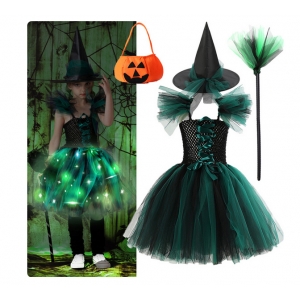 Costume Fille sorci&egrave;re tutu vert lumineux LED