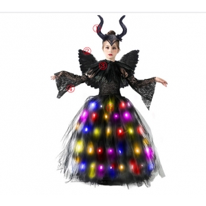 Costume Fille Mal&eacute;fique tutu lumineux LED multicoloresavec ailes