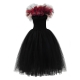 Costume Fille Maléfique tutu noir et rouge avec ailes plumes