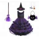 Costume Fille sorci&egrave;re fleurs noires et violettes + 5 accessoires
