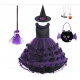 Costume Fille sorcière fleurs noires et violettes + 5 accessoires