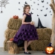 Costume Fille sorcière fleurs noire et orange + 6 accessoires
