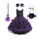 Costume Fille sorci&egrave;re fleurs noire et orange + 6 accessoires