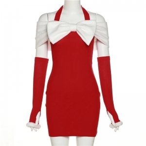 Robe robe m&egrave;re no&euml;l avec noeud blanc