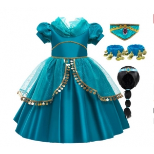 Costume pour fille robe jasmine Aladdin avec perruque 