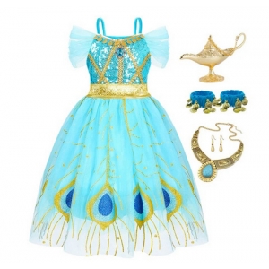 Costume pour fille robe jasmine Aladdin avec la lampe