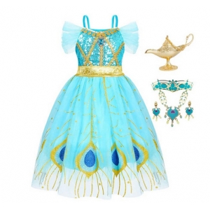 Costume pour fille robe jasmine Aladdin avec la lampe