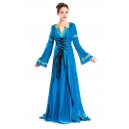 Robe m&eacute;divale bleue &agrave; capuche