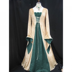 Robe m&eacute;divale &eacute;cru et vert