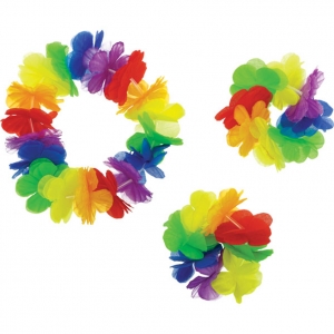 Bracelets et tour de tête de fleurs multicolores