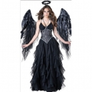 Costume Ange noir avec ailes en plume
