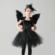Costume Ange noir avec ailes en plumes pour fille