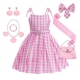 Costume barbie robe vichy rose avec bijoux et sac pour fille