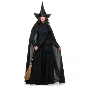 Costume sorciere noire avec cape et chapeau