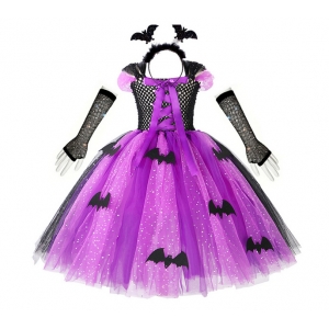 Costume Fille sorcière violette tutu + gants + serre tête