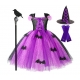 Costume Fille sorcière violette tutu + gants + canne + corbeau