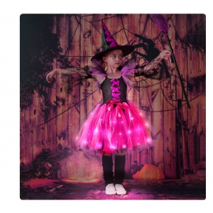 Costume Fille sorcière tutu rose lumineuse LED