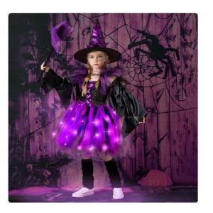 Costume Fille sorcière tutu violet lumineux LED