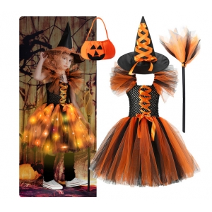 Costume Fille sorcière tutu orange lumineux LED