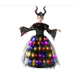 Costume Fille Maléfique tutu lumineux LED multicolores