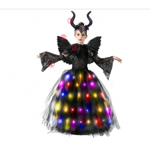 Costume Fille Maléfique tutu lumineux LED multicoloresavec ailes