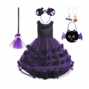 Costume Fille sorcière fleurs noire et orange + 6 accessoires
